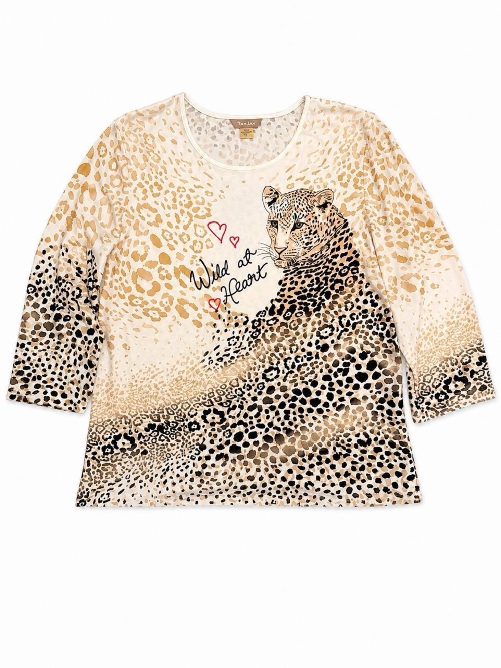 TanJay Cream and Brown Leopard-Print Long Sleeve Top - 'Wild at Heart'